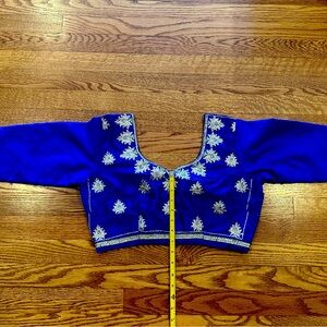 Royal Blue and Gold Embroidered Saree Blouse with Intricate Design